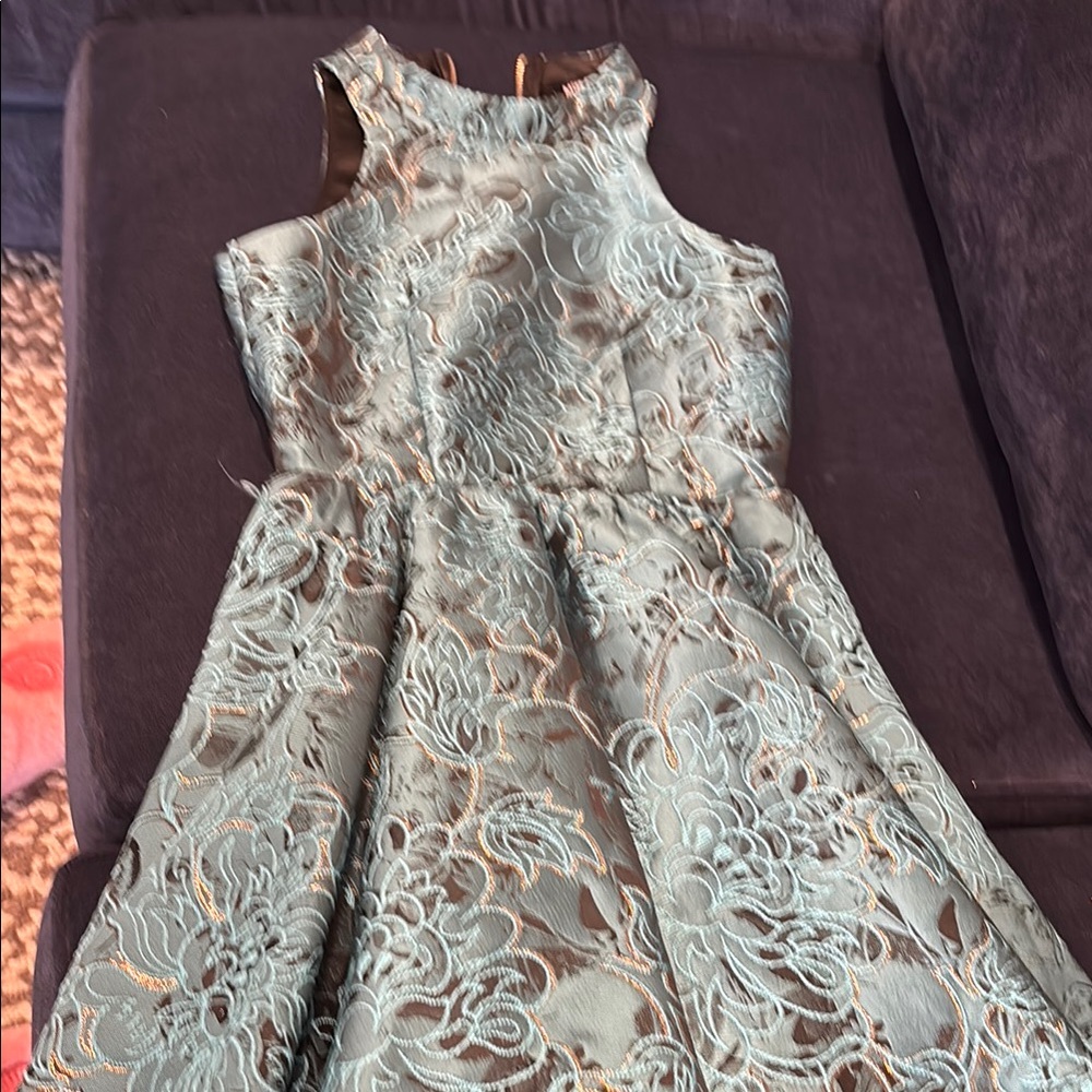 Blue and Gold A-line Halter Dress for Weddings